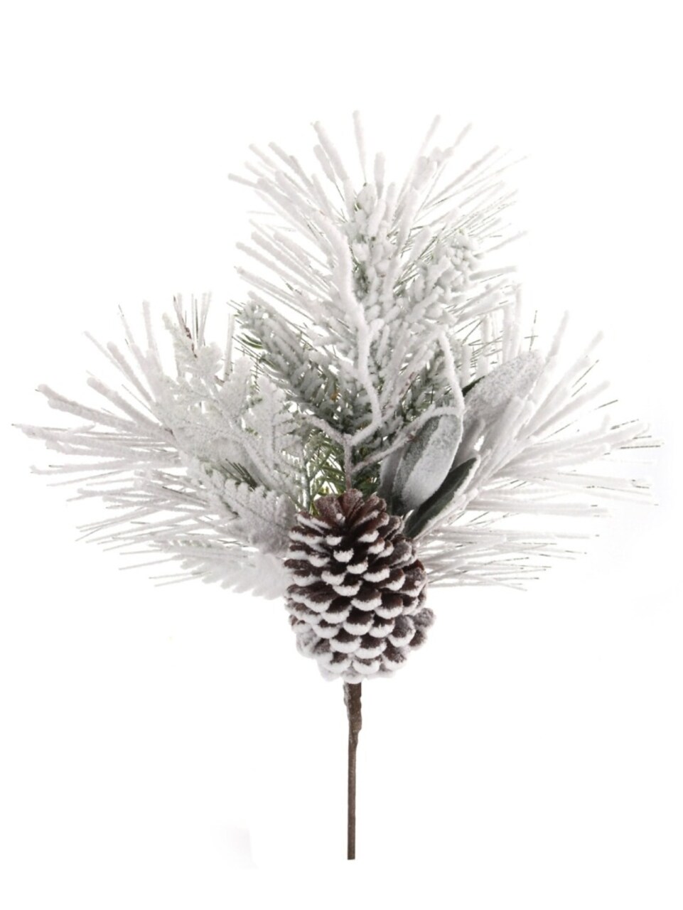 Set of 6: Snow-Covered Pine Pick with Leaves & Pine Cones | 18-Inch | Indoor Use | Faux Greenery | Party & Event | Home & Office Decor